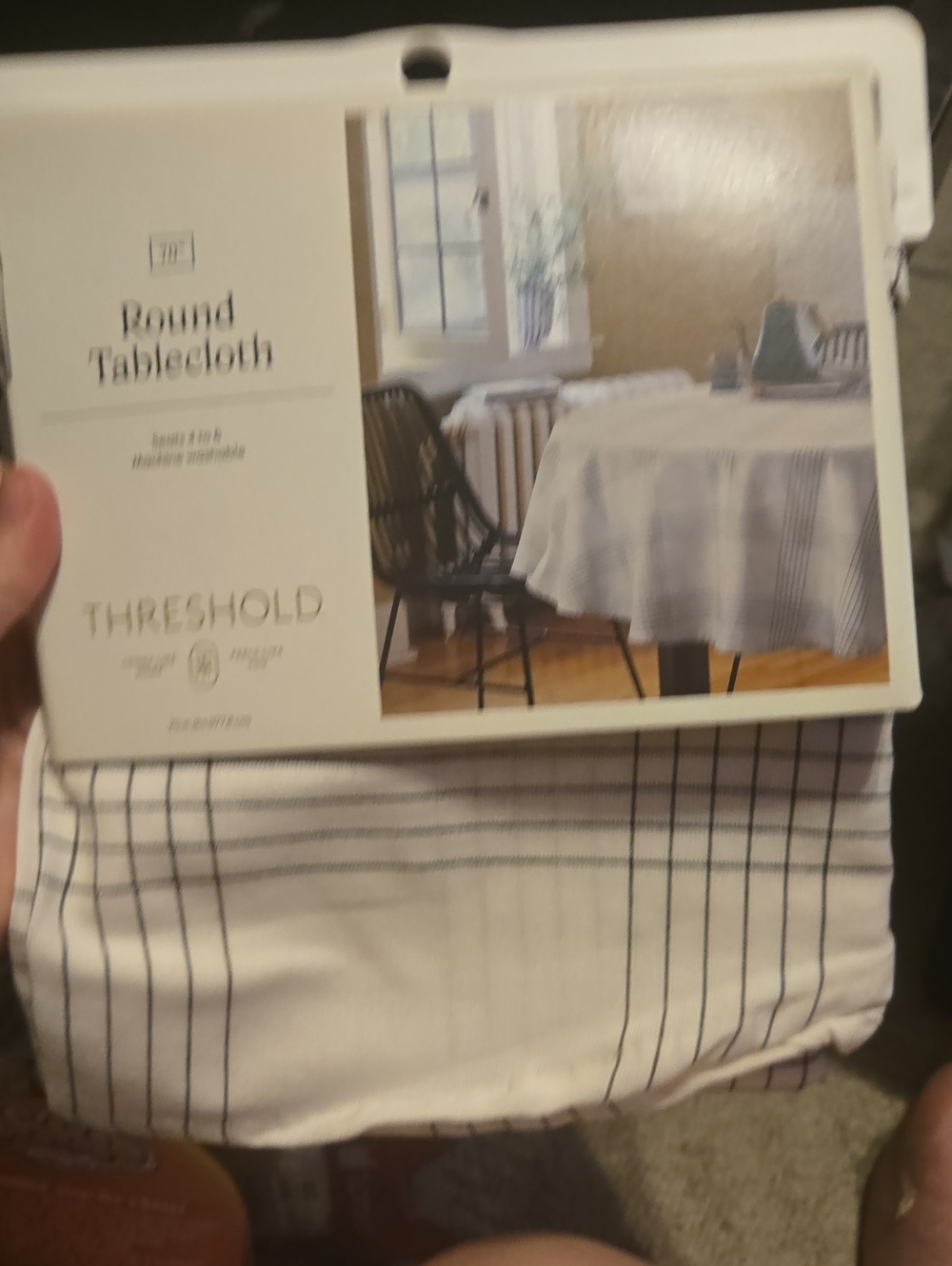Threshold White Round Tablecloth with Black Grid Stripes 995